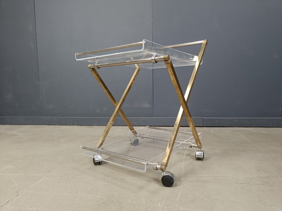 Image 1 of Vintage brass and lucite trolley, 1970s