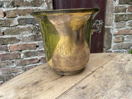 Image 1 of Enfriador de champán Enfriador de vino Louis Roederer plateado con cabezas de caballos