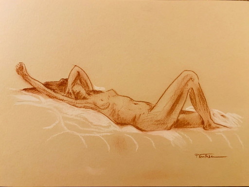 Tableau sanguine portrait femme « sieste Provençale »