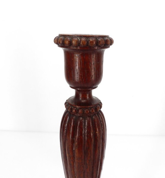 Image 1 of Pair of neoclassical carved and turned wood candlesticks, France, circa 1950