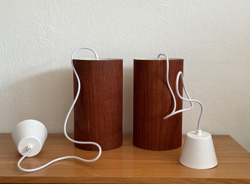2x Vintage Teak-Pendelleuchte