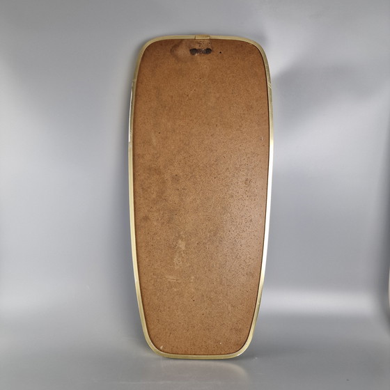 Image 1 of Vintage Mirror from 50s / 60s: Elongated Mirror with Brass Frame, Retro Wall Mirror, Gold Frame, German