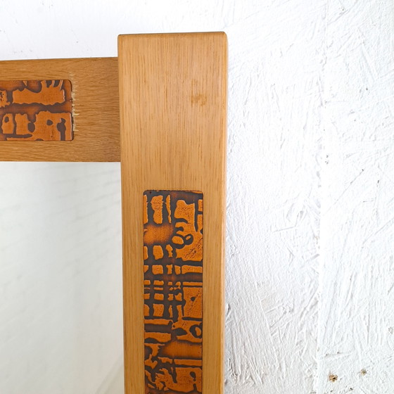 Vintage brutalist mirror wood with worked copper 1960s, Brown (photo 4 of 7)