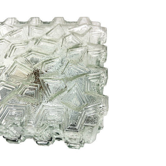 Lámpara de techo cuadrada Hillebrand de los años 70, fabricada en vidrio prensado grueso. – Plafones, Glass (photo 6 of 13)