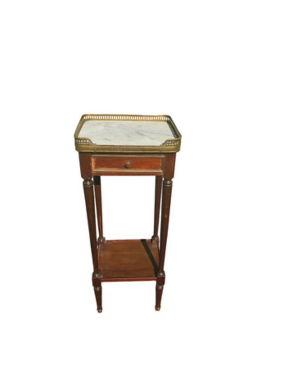 Louis XVI bijzettafel van mahoniehout, marmer en messing – circa 1900 – Marble, Wood (photo 3 of 5)