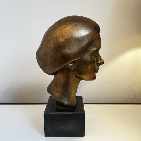 Robert Delnest, Woman's Bust, 1961, Bronze – Sculpture, Marble, Art Deco (photo 9 of 17)