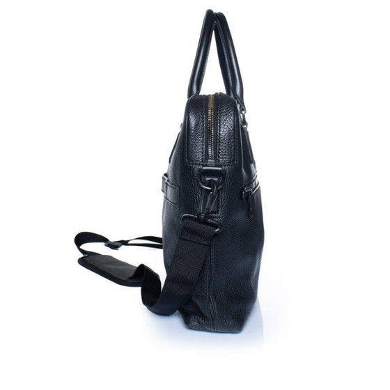 Image 1 of Hugo Boss, grained leather laptop bag in black