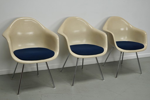 Set of Three Parchment Fiberglass DAX Armchairs Eames for Herman Miller / Vitra