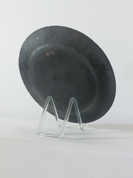 Image 1 of Brutalist Mid Century Vanitas Ceramic Plate with Silver Oxide Glaze