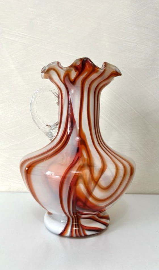 Image 1 of Vintage Murano glazen vaas, opaalachtig oranje en wit, jaren 70