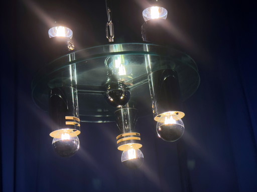 Vintage plafondlamp chroom Sputnik Italië jaren 70 Space Age Brutalis