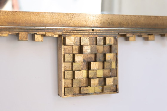 Paire de grands miroirs en laiton doré et patiné. Contemporains. – Brass (photo 6 of 7)