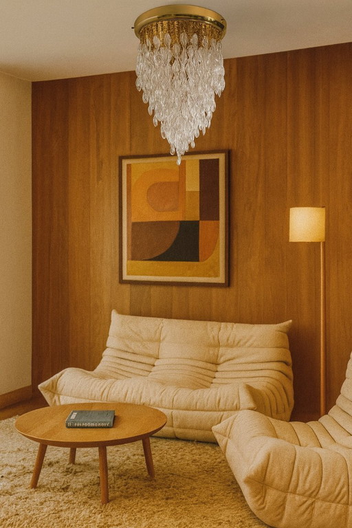 Cascading chandelier with wavy Murano crystals, 1970s