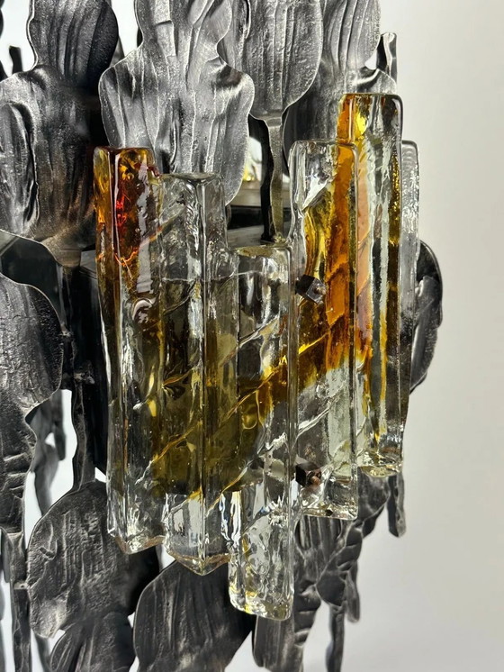 Image 1 of 60s 70s Brutalistische kroonluchter plafondlamp Tom Ahlström & Hans Ehrlich