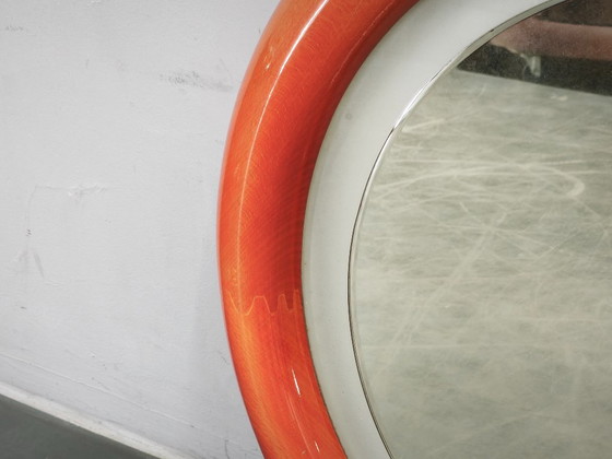 Italian Space Age Illuminated Round Wall Mirror, 1970s – Wood (photo 7 of 12)