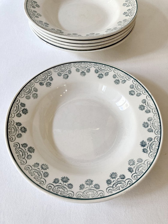 Image 1 of 6 assiettes creuses Digoin & sarreguemines, décors fleuri vert émeraude