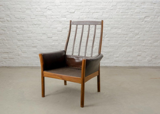 Image 1 of Fauteuil lounge scandinave en cuir marron chocolat G-Möbel, Suède, années 1960.