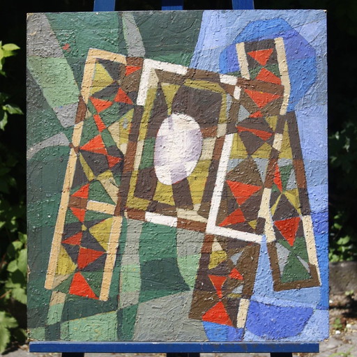 Jean Besnard (1922-2007) Oil On Panel Geometric Abstraction Op Art 1980s