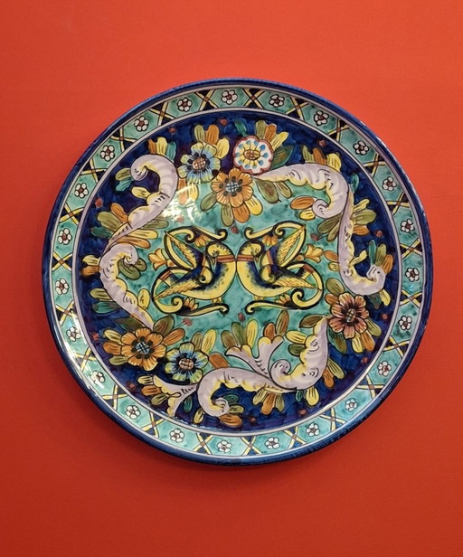 Grande piatto da parete in ceramica maiolicata di Vietri 47 cm