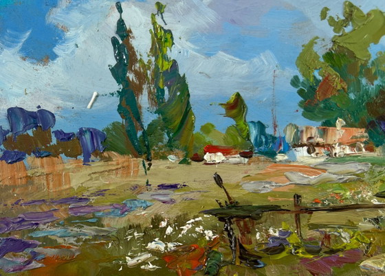 Image 1 of Original Oil Painting: Summer Field Landscape "Past the Outer Houses"
