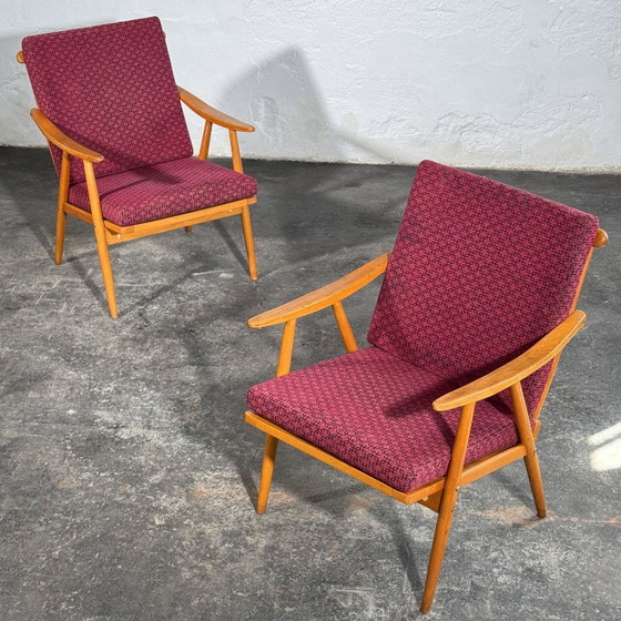 TON Stil Buchenholz Sessel, Paar, 1960er Jahre – Textile (photo 3 of 11)