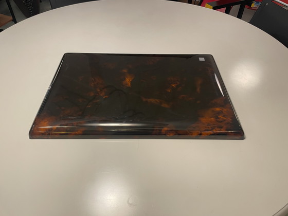 Image 1 of edles lucite schildpatt Tablett con detalles plateados B.B. Genova