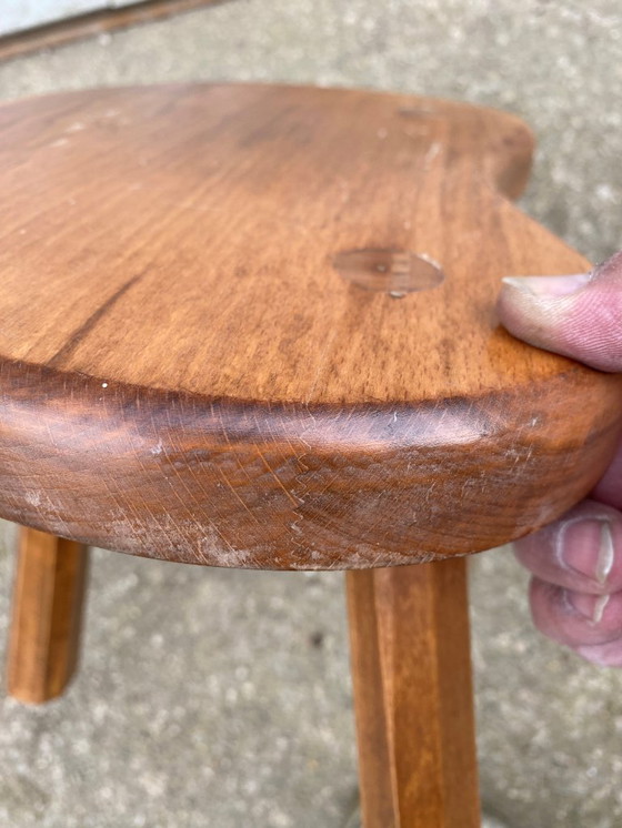 Image 1 of Rustic Brutalist tripod wooden stool 1950