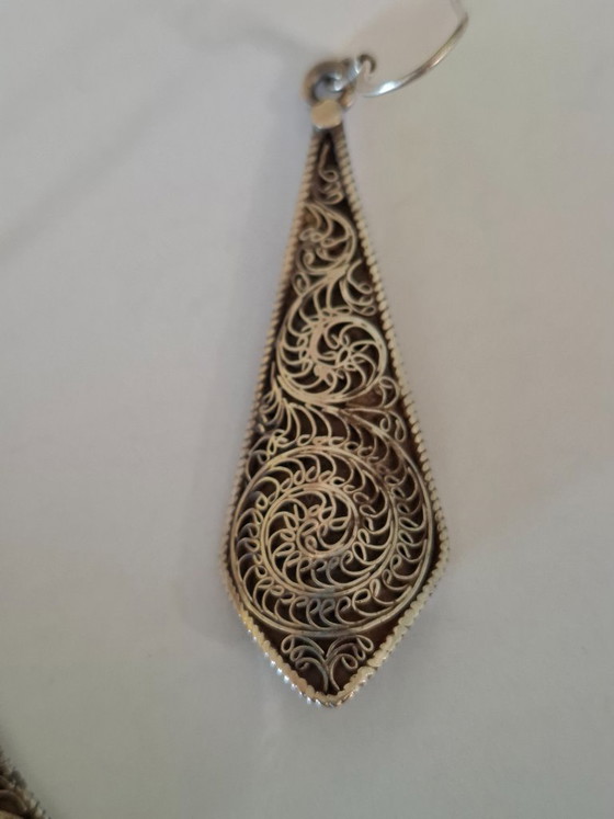 Image 1 of Tibetaanse oorbellen van massief zilver.