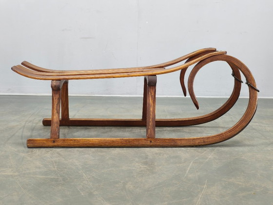 Image 1 of 1930s Czech Oak Art Deco Sled