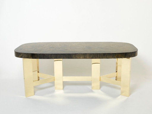 Belgian brutalist resin and brass dining table 1970
