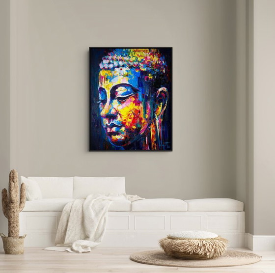 Image 1 of Unique hand-painted Buddha painting “Energy Flow” – Seksak Jaichumchen – 80×100 cm