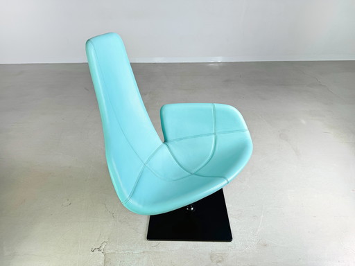 Originele Moroso Fauteuil Leer Blauw Turquoise Patricia Urquiola Draaibaar