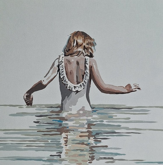 A Girl on the Beach, Painting, Acrylics on Canvas, Contemporary Artist – Paintings & Drawings, Wood (photo 3 of 5)