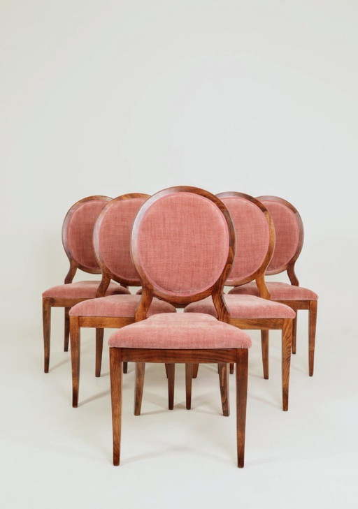 Ensemble de 6 chaises de salle à manger vintage en rose indienne