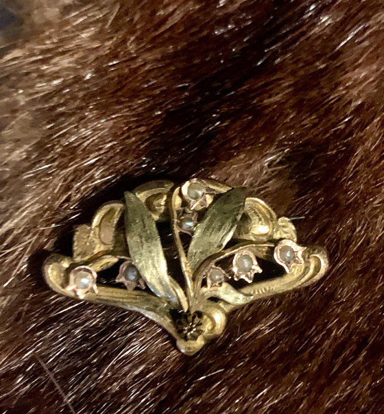 Broche Art Nouveau vers 1900 – Or « Titre Unique » – décor végétal aux perles fines – AF, Cadeaux, Metal (photo 2 of 14)