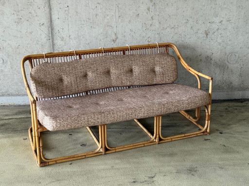 Mid Century boho bambú sofá de 3 plazas / sofá