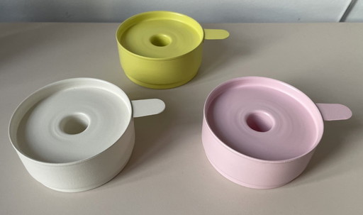 IKEA - Three stackable metal candlesticks in pastel colors from the 90s - rare!