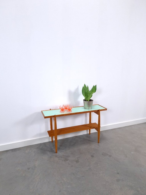 Mesa auxiliar vintage de madera con tablero de Formica verde menta – bijzettafels, Wood, Plastic