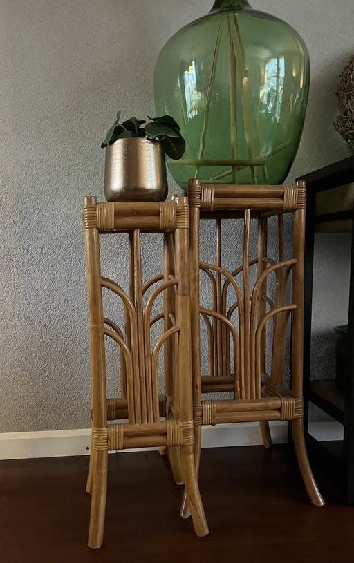 Two Vintage Rattan/Bamboo Plant Tables