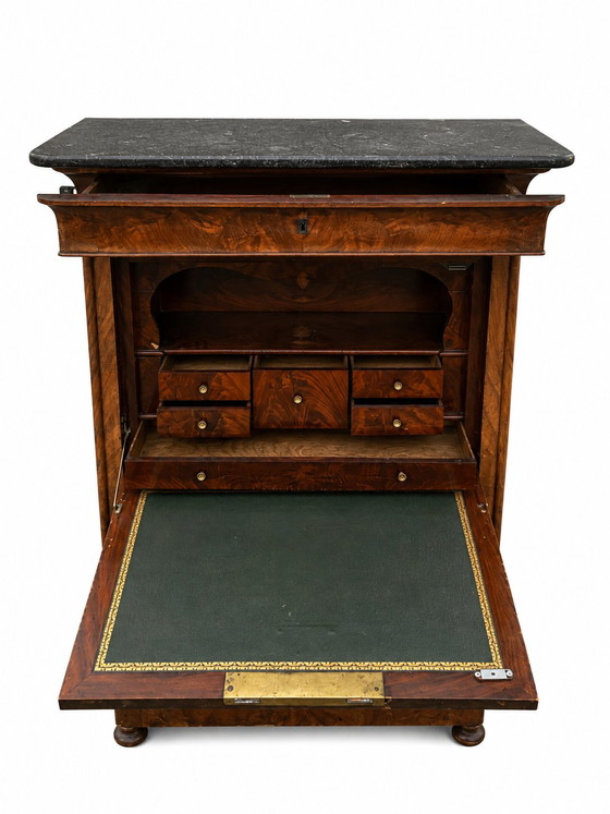 Flamed mahogany secretary desk - Louis-Philippe period, 19th century – Wood, Marble (photo 6 of 8)