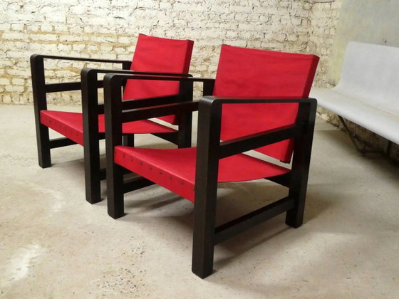 Paire de fauteuils safari en chêne, 1950 – Vintage (photo 4 of 11)