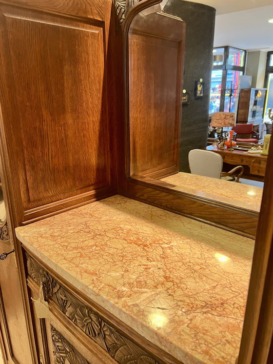 Image 1 of Art Nouveau buffet with marble top, faceted mirror and 2 display cabinets made in Germany around 1910.