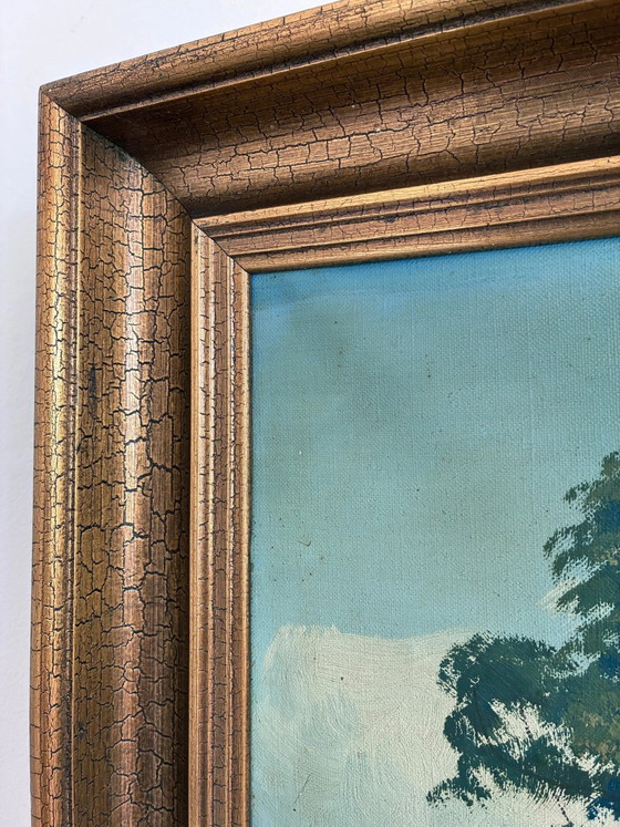 Image 1 of Peinture à l'huile originale vintage de grand paysage, signée, art champêtre