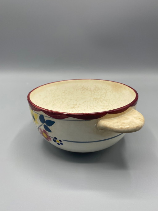 Salins faience kom met handvat – veelkleurige bloemversiering – circa – servies (photo 2 of 5)