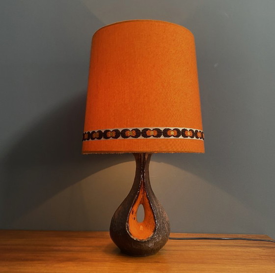 Ceramic Orange / Brown Table Lamp 1960s – Textile (photo 3 of 13)