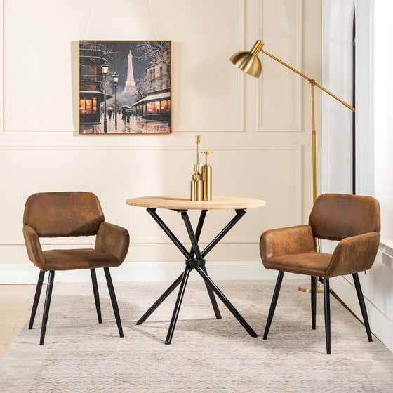 Image 1 of 2x Urban Meuble Esszimmerstühle im industriellen Stil, retro, brauner Stoff, schwarze Beine, Mayfair Suede Brown