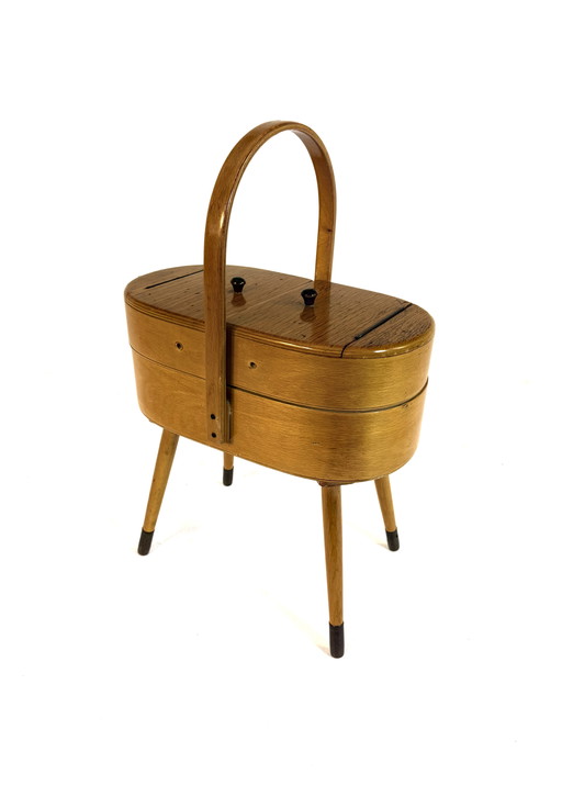 Scatola da cucito vintage in faggio anni '60