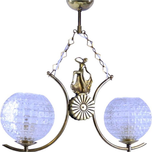 Vintage art deco brass and glass pendant, 1920