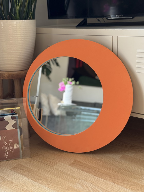 Image 1 of Vintage IKEA Horten spiegel oranje blauw - Space Age design - 60 cm - jaren 90
