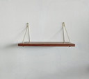 Set of 3 Vintage (teak-teak look) Wall Shelves with Brass Brackets – 1960s Mid-Century Danish Design
